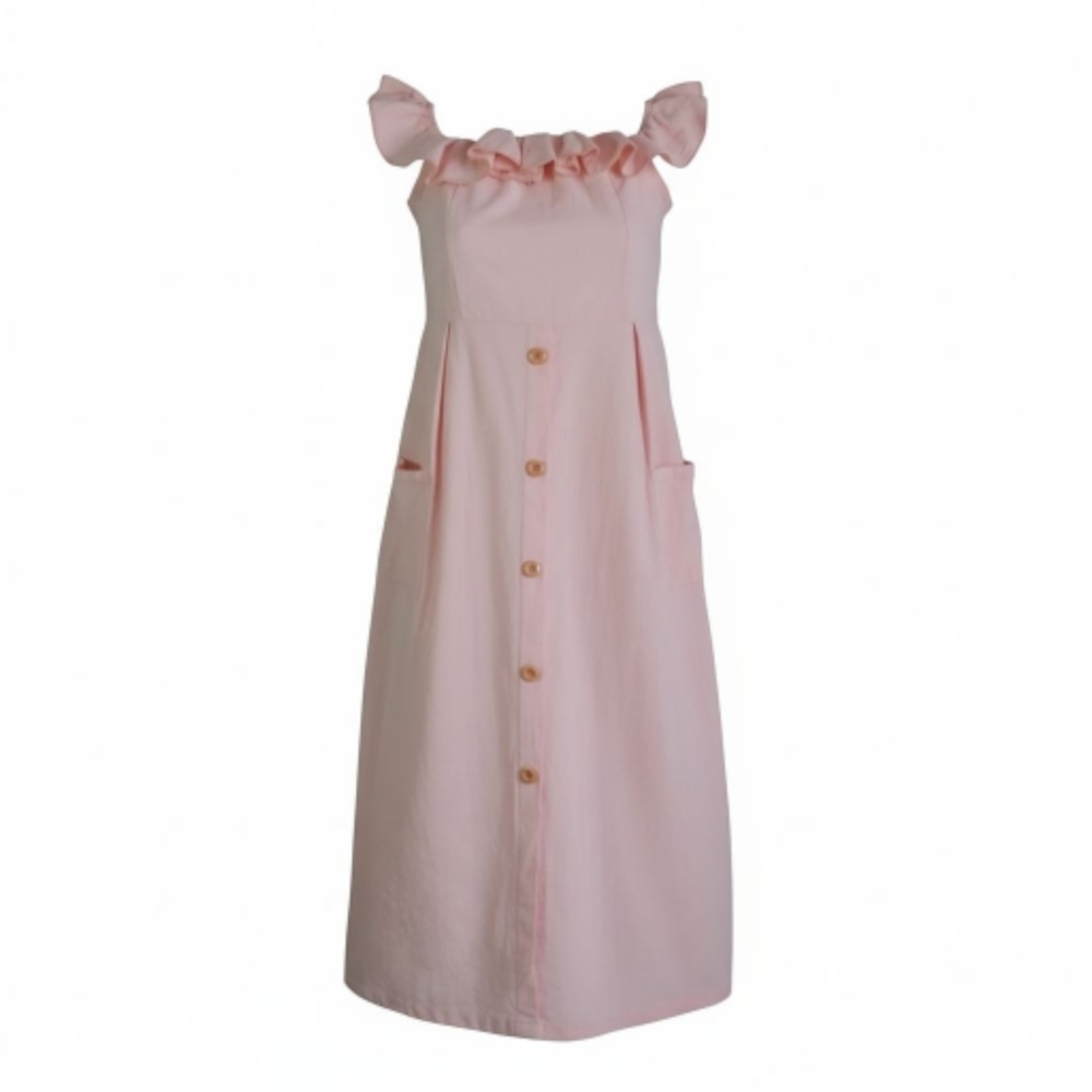 Angashion Pink Ruffled Dress with Pockets Size Medium